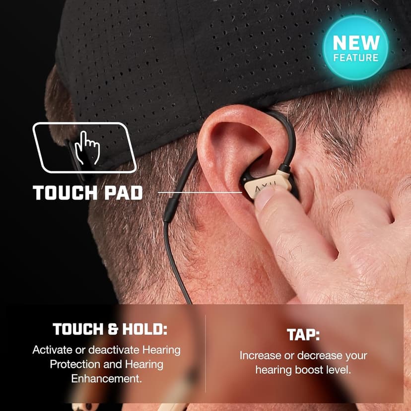AXIL GS Extreme 3.0 Shooting Ear Protection – Desert Tan - Hearing Enhancement & Noise Isolation Bluetooth Earbuds – 5X Hearing Protection for Shooting, Travel, Work and Concerts