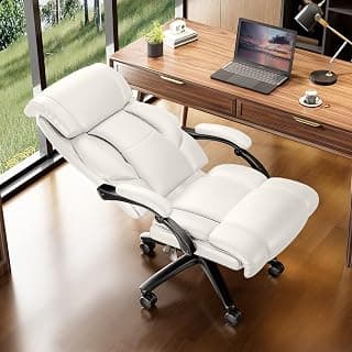 Ollega Reclining Office Chair, Executive Big and Tall Office Chair with Wide Seat, Recliner Leather High Back Computer Desk Chairs (White)