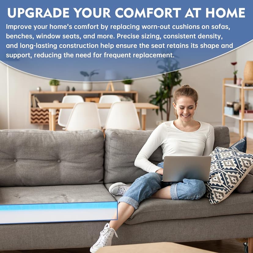 Upholstery Foam, 72" x 24" x 1" High Density Gel Memory Foam Padding Couch Cushion Support, Cut to Size Foam Replacement Pad for Sofa Sag Support