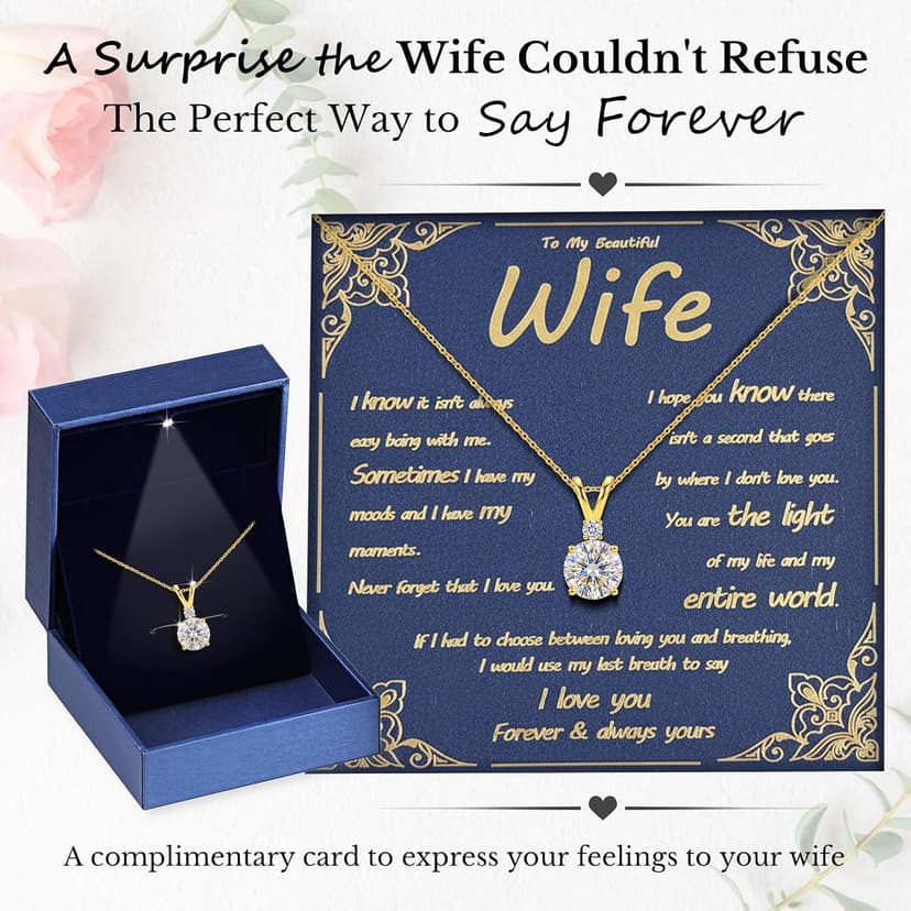 18+2" Chain S925 Sterling Silver with 18K Gold Filled|Womens Jewelry Gift for Christmas Valentines Mothers Day with Wife Card Moissanite Necklaces for Women|1-2CT D-VVS1 Gifts for Wife w/LED Box B0GVNG77SZ