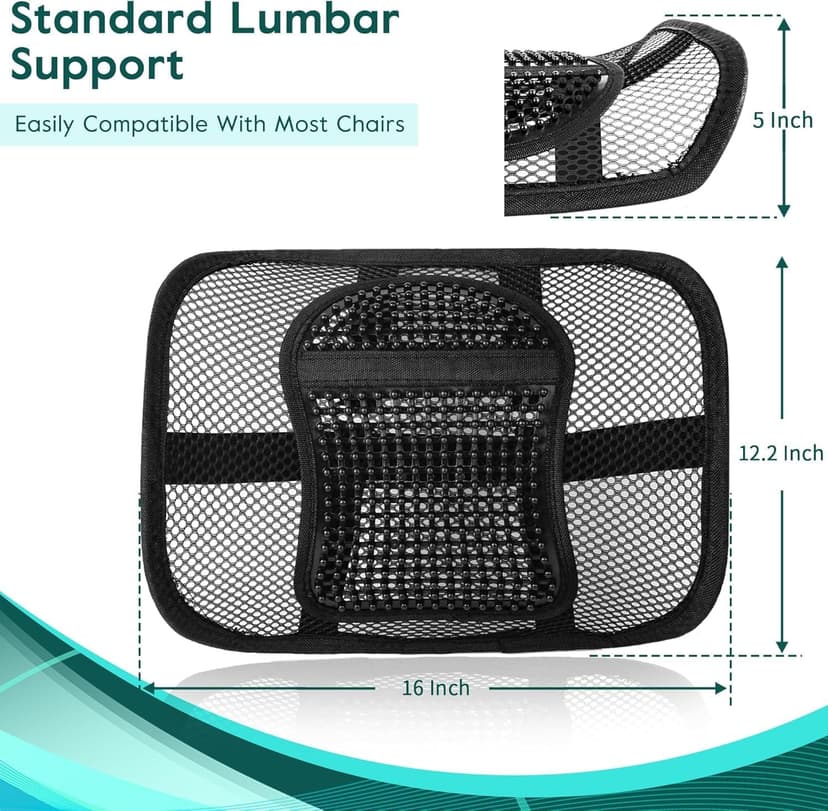 Samyoung Mesh Back Lumbar Support, Back Support Seat Cushion with Breathable Mesh for Office Chairs Car 12” x 16”