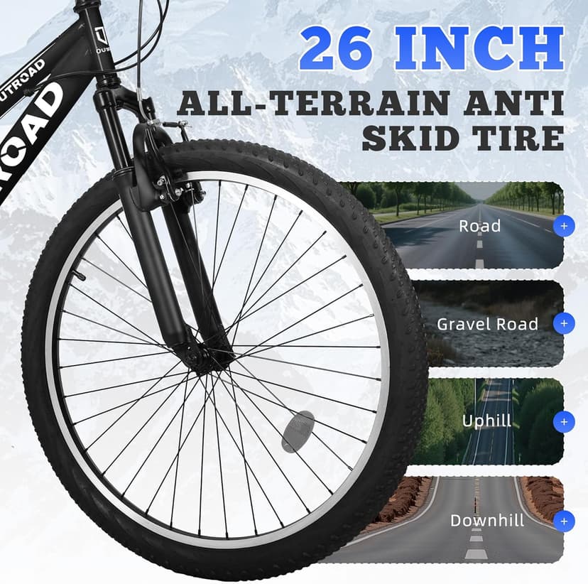 26 inch Mountain Bike Dual Full Suspension, Outdoor Hybrid Bikes,7-Speed/High-Carbon Steel, for Men Women Adult, MTB Bicycle with Suspension Fork,Sleek Colors