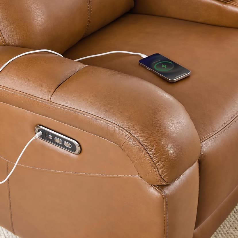 Watson & Whitely Genuine Leather Power Recliner Sofa, 3 Seater Wall Hugger Reclining Sofas with Power Headrest, USB & TypeC Ports, Electric Recliner Couch Set for Living Room, Saddle Brown