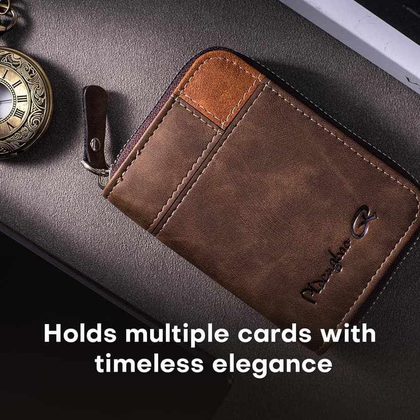 Lubsmuns RFID Card Holder, Slim RFID Blocking Card Wallet, Leather Zipper Credit Card Holder Gift for Men Women (Brown), Brown, slim, Minimalist