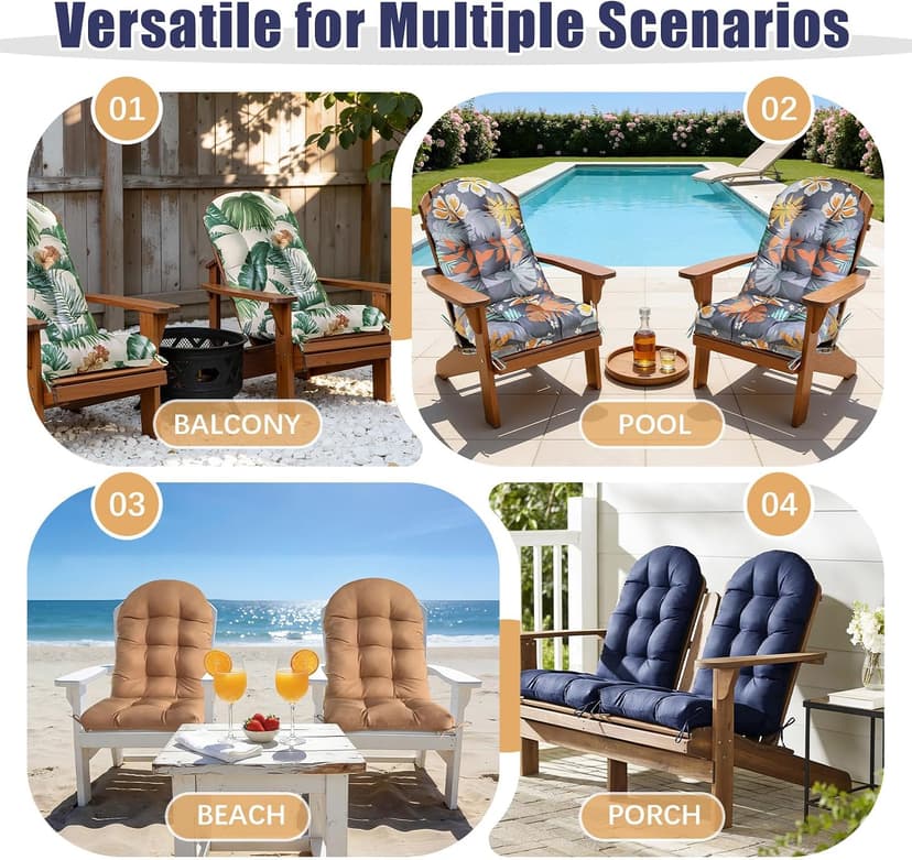 Gnostik 2 Pcs Outdoor Adirondack Chair Cushion 47x19.2x4 in, Floral Waterproof Indoor/Outdoor Thicken Larger High Back Outdoor Chair Cushions Lounge Cushion Replacement Cushions for Patio Furniture