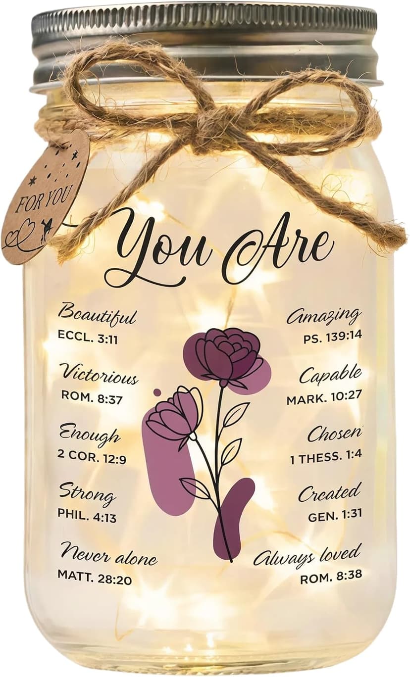 Thanksgiving & Christmas gift for women, inspirational fairy light night light for mom, sister & best friend birthday decor Christian Gifts for Women, Religious Faith You Are Loved Mason Jar Keepsake B0FMDS13CM