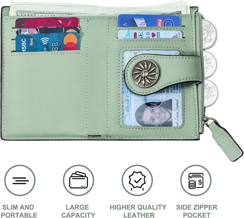 Tipmile Small Wallet for Women Bifold RFID Blocking Card Holder Leather Wallets with Zipper Coin Pocket