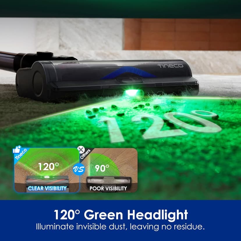 Tineco Pure ONE S50 Pro Cordless Stick Vacuum Cleaner, 200AW Powerful Suction, Zero Tangle Brush, 95Min Runtime, 180° Foldable Tube, 120° Green Light, Easily Tackles Large Debris Stick Vacuum