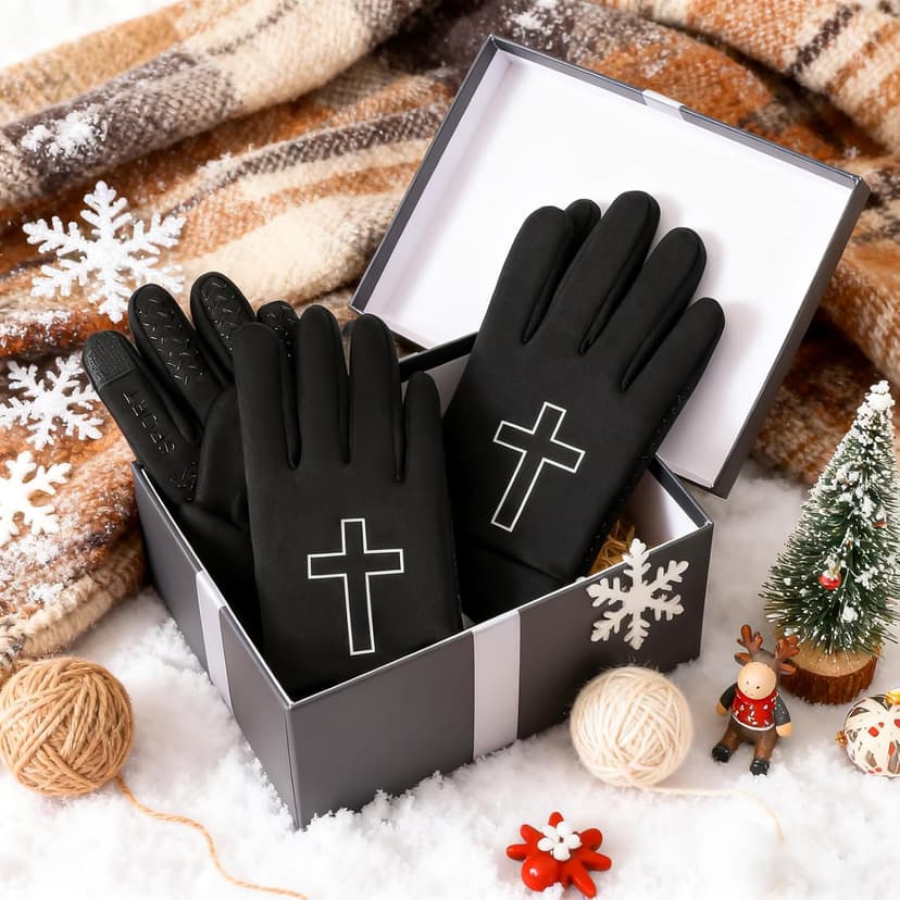 Newcotte 2 Pairs Winter Gloves for Men Women Black Faith Cross Running Gloves Touchscreen Lightweight Anti-Slip Warm Windproof Thermal Liner for Cold Weather Football Cycling Biking Skiing