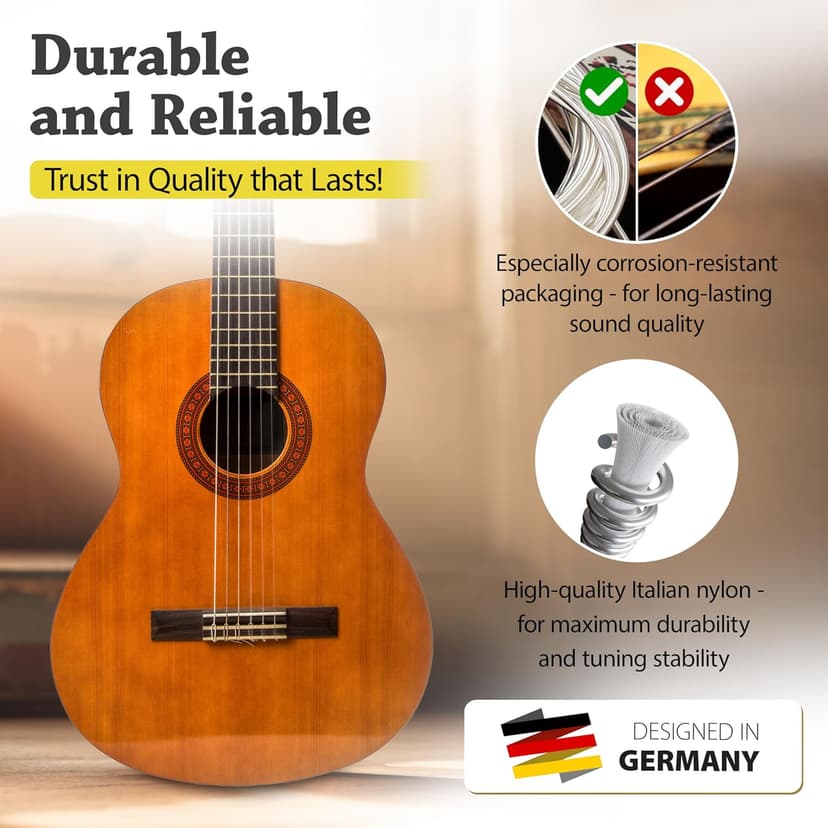 Belfort Classical Guitar Strings Nylon - Classical Nylon Strings Coated in Silver - 6 Guitar String Set + Extra 1E - Cuerdas para guitarra acustica - Cuerdas de guitarra acustica