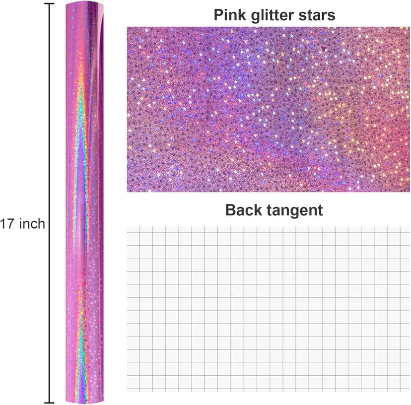 Burymento Pink Wrapping Paper Roll, Metallic Holographic Star Gift Wrap for Birthday, Valentines, Mothers day, Graduation, Wedding, Fathers day, Baby Shower, Christmas (17 IN x 32.8 FT) B0D9NFKFFC