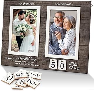 Then & Now Anniversary Picture Frame, 1-99 Years Wedding Gift Ideas - Anniversary Wood Photo Frame, Engagement Bridal Shower Gifts with Sentimental Quote - Holds 2 4x6 Inches Photos (Then & Now)