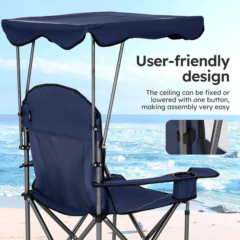 ALPHA CAMP Camping Chairs 350LBS Capacity, Heavy Duty Folding Chair with 4-Can Cooler Bag, Portable Outdoor Chair with Cup Holder for Adults, Collapsible for Tailgating, Beach, Fishing