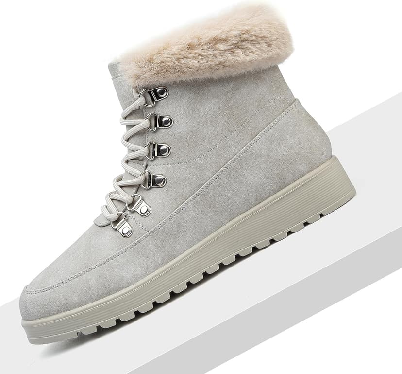 Chaoslook Womens Snow Boots Waterproof Leather Fur Lined Winter Warm Boots for Women Comfortable Platform Lace up PU Fashion Ankle Booties