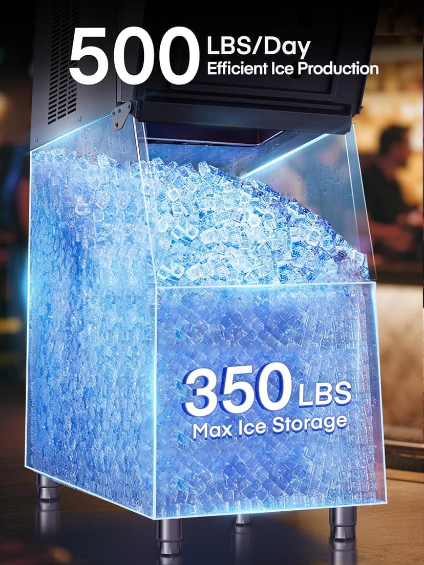 Commercial Ice Maker Machine 500LBS/24H, 350LBS Stainless Steel Storage Bin, 182 Ice Cubes in 10-15min, Self-Cleaning, Air Cooled Ice Machine with LCD Touchscreen for Bar Business Cafe (500 lbs)