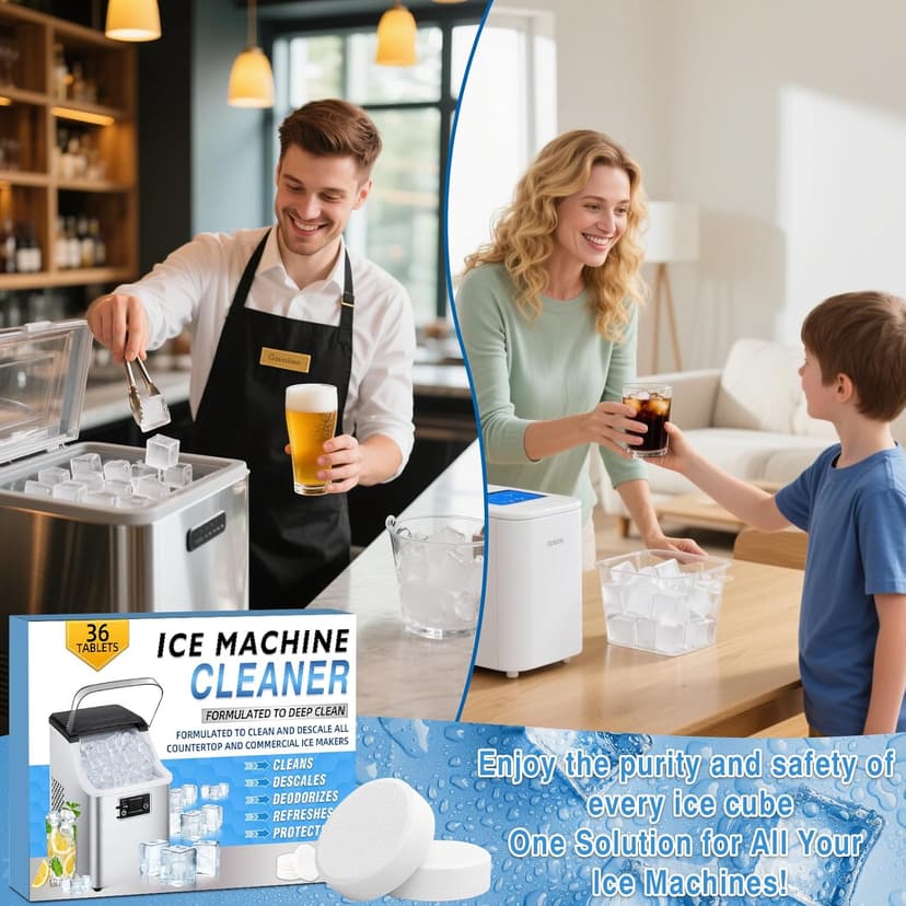 Ice Machine Cleaner Tablets Descaler (36 Pack) – Portable Ice Maker Cleaner, Nickel Safe Scale Remover Compatible with Countertop and Nugget Ice Maker, Remove limescale, Odor-Free, Crystal Clear Ice