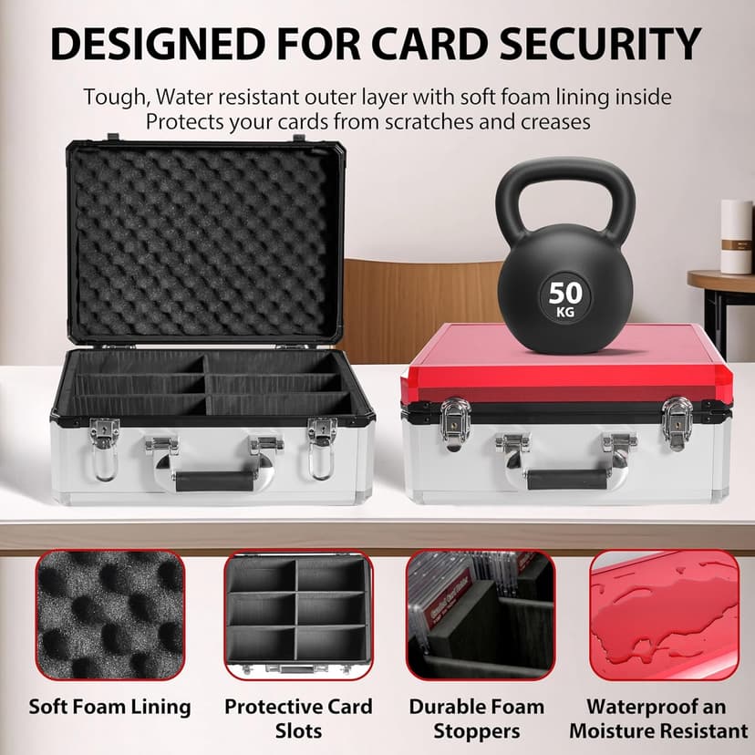 EcoVibe EcoVibe Trading Card Storage Box, Aluminum Alloy Card Case Holds 600+ Toploaders & One-Touch Holders, Sports Card Storage for 3" x 4" 35pt Rigid Card Holders (Red)
