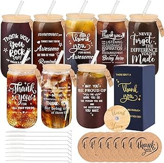 Beer glass cup, thank you gifts for staff coworker, gift box, hanging cards and coaster, birthday gift for team, men, women 8 Set Employee Appreciation Gifts Glass Cups, 16oz Can Coffee Cups B0DRN7HG9B