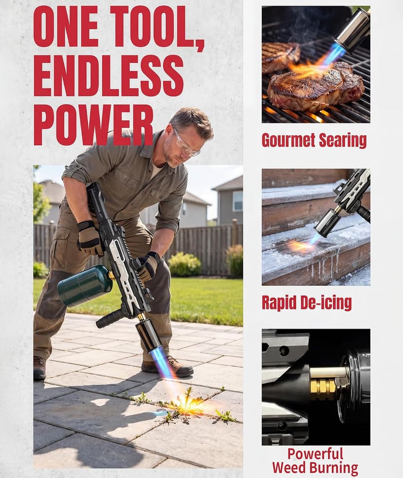 Powerful Propane Torch Gun, Gift for Men Dad, Culinary Blow Kitchen Cooking Torch for Steak Searing, Campfire Charcoal Starter for Blackstone Griddle Accessories (Tank Not included) Black Silver B0GY8KPHDB