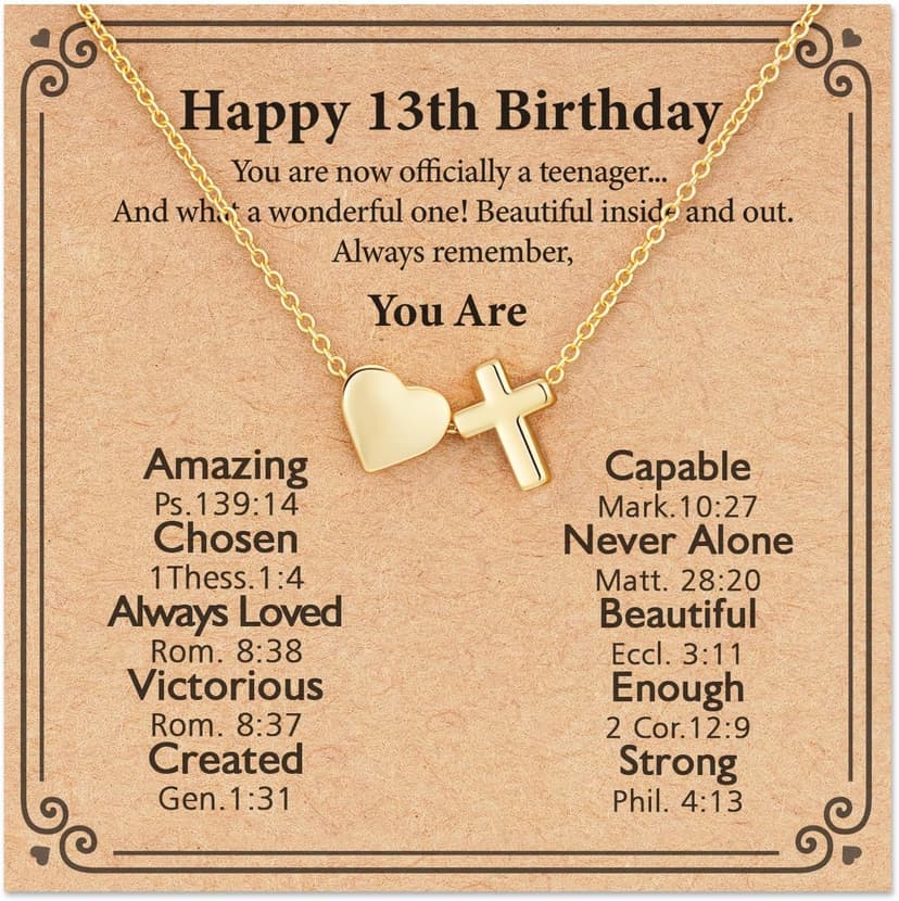 Happy 7th-21th Birthday Necklace Gifts, 14K Gold Plated Necklace Religious Christian Jewelry for Her 16+3 Inches B0H3SH1VCX