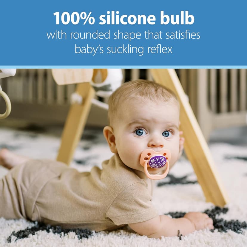 Dr. Brown's Advantage Glow-in-The-Dark Baby Pacifier, Fully Symmetrical Soother with Soft Silicone Bulb, Blue Ocean, 0-6m, BPA Free, 2 Pack