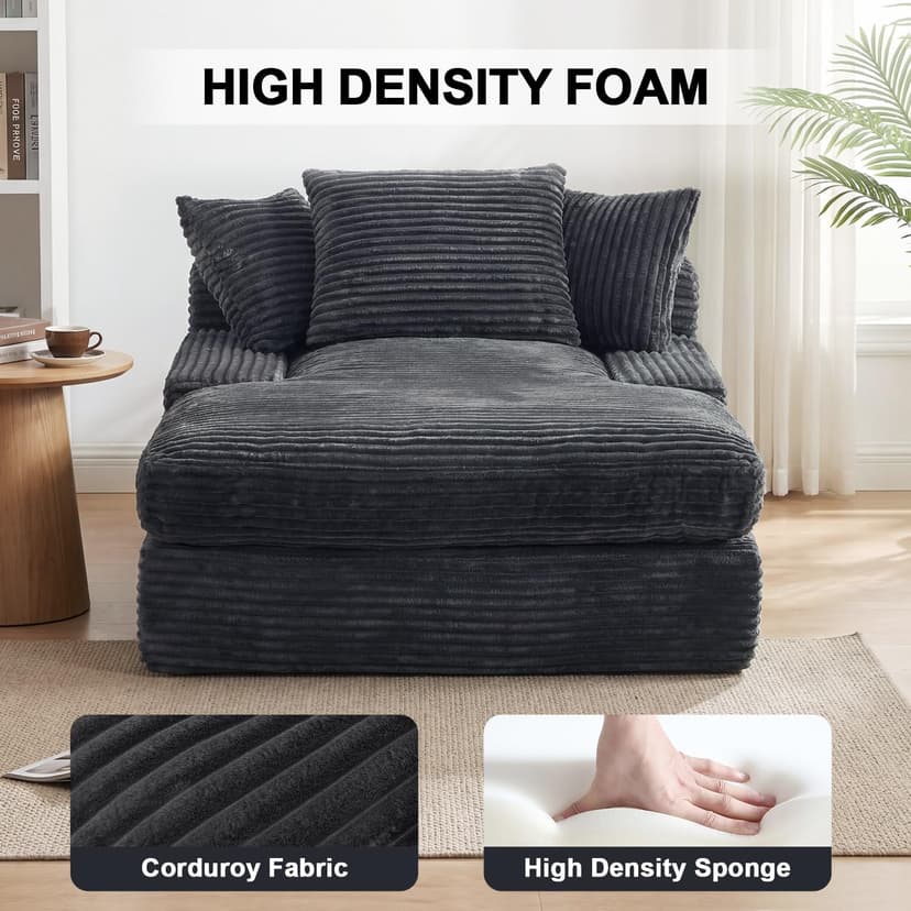 WEUP 69" Indoor Chaise Lounge, Oversized Corduroy Upholstered Armless Sofa Bed, Deep Seat Sleeper Reading Chair, Cloud Sofa for Living Room Bedroom Apartment, No Assembly Required (Gray)