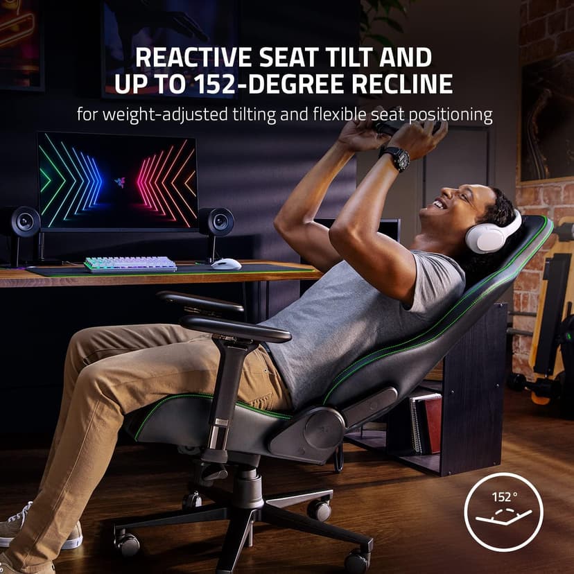 Razer Enki Gaming Chair: All-Day Comfort - Built-in Lumbar Arch - Optimized Cushion Density - Dual-Textured, Eco-Friendly Synthetic Leather - Reactive Seat Tilt & 152-Degree Recline - Black/Green