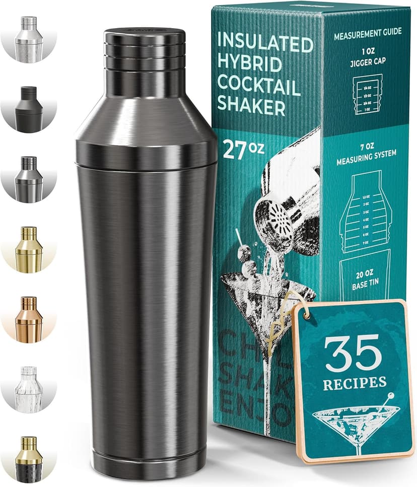 BARE BARREL 27oz Martini Shaker | Built-in Drink Measure System & Strainer, TravelBag, Recipes | Home Bar Bartending Gift Set Insulated Cocktail Shaker | Vacuum Double Wall Stainless Steel (Slate Gray) B0GJG62Q5S