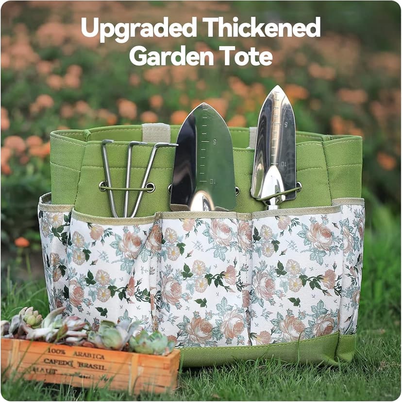 Rust-Resistant Steel Garden Tool Sets for Women, Men, Durable, Ergonomic Wooden Handle, Idea for Planting Work Grenebo Heavy Duty Gardening Tools with Handbag, Gardening Gifts for Women B09F9C3KFS