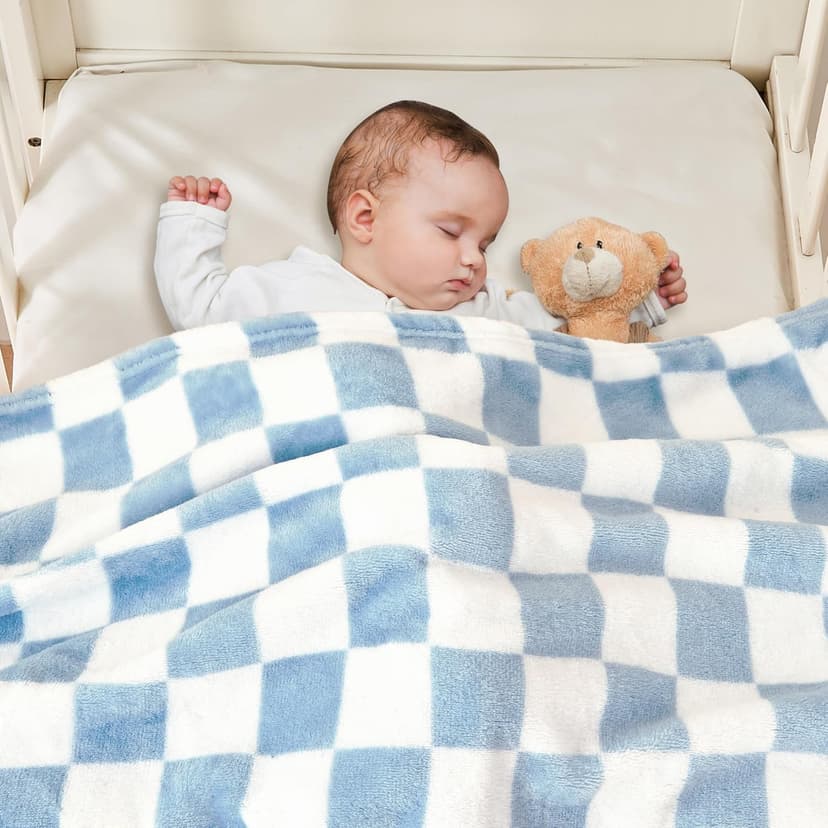 Yurhap Checkered Baby Blanket Fleece Baby Blankets for Boys, Ultra Soft Cozy Fluffy Infant Toddler Newborn Receiving Blankets for Crib Stroller, 30''x40'', Blue B0DBHD9QV1