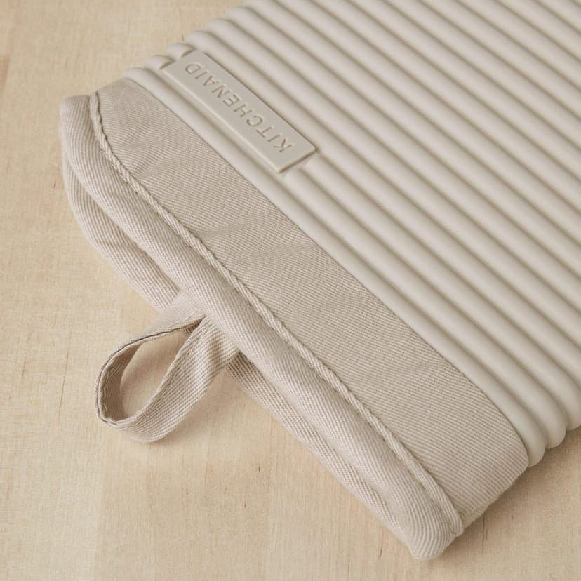 KITCHENAID Ribbed Soft Silicone Oven Mitt 2-Pack Set, 7.5"x13", Milkshake Tan B08J8GZXKZ