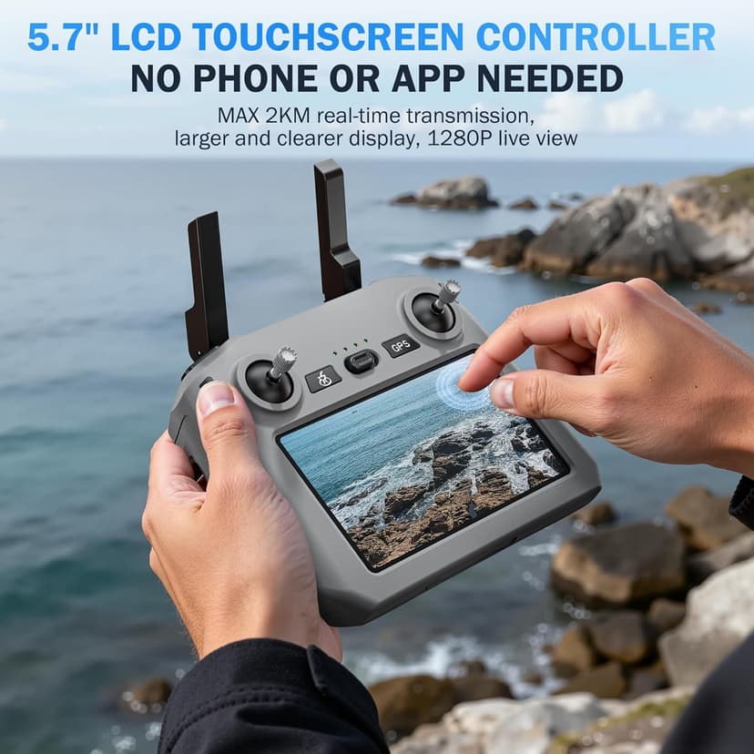 GPS Drones with Camera for Adults 4K, 5.7" FPV Touchscreen, 100-Min Flight Time, GPS Follow, Auto Return, Beginner Mode, Long Range Transmission, RC Quadcopter, Foldable RC Drone with 2 Batteries