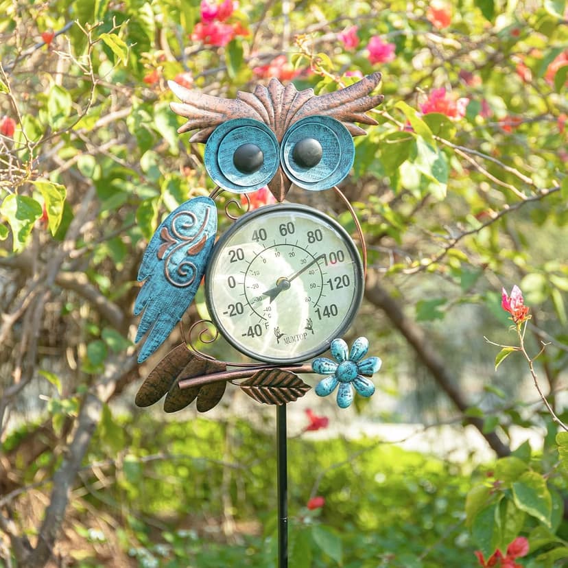No Battery Needed Garden Stake Wall Art Gifts Idea Waterproof MUMTOP Outdoor Thermometer, Owl Outside Decor for Patio, Yard and Garden B09XB9V83S