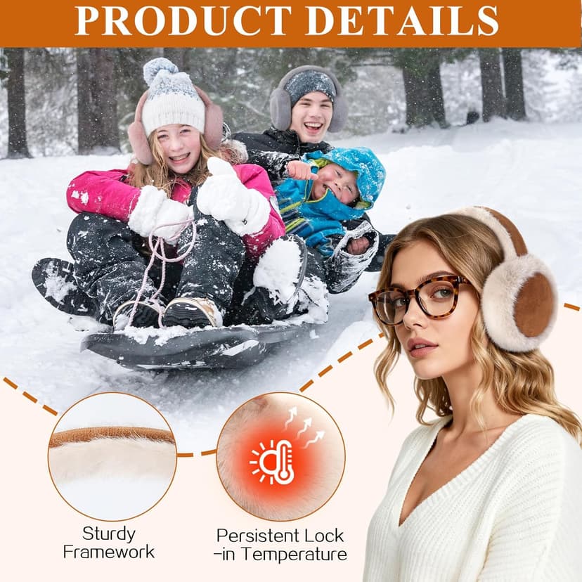 Tavaleu Ear Muffs for Winter Women, Foldable Fuzzy Earmuffs Faux Fur Warm Ear Warmers Covers Cold Weather