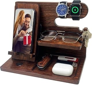 VEIYAILU Gifts for Men Boyfriend Him Brother Nightstand Organizer Gift for dad from Daughter Son Wood Phone Docking Station Anniversary Birthday Gifts (Walnut) B0GC5FQY5H