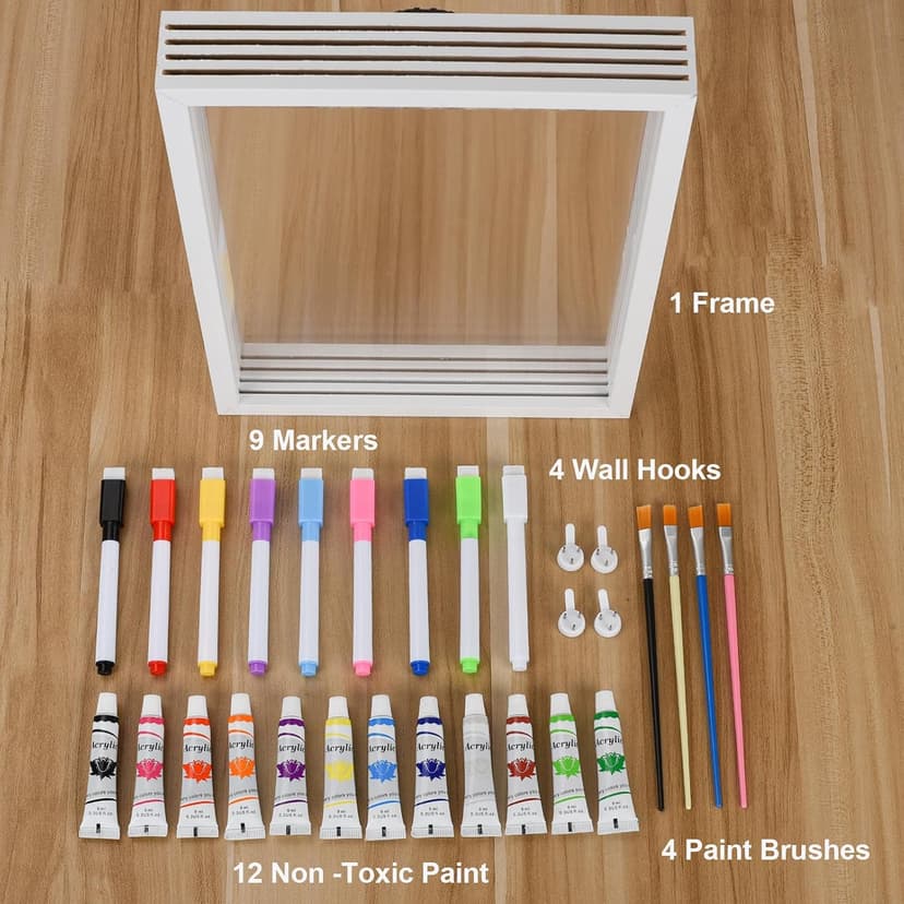 Family Handprint Frame Kit for 4 with 12 Paints&9 Pens,New Parents Gifts for Couples After Birth,Baby Shower Gifts for Mom and Dad,Mothers Fathers Day Craft Wood,Christmas Birthday Gift(White) B0CYHBYTPL
