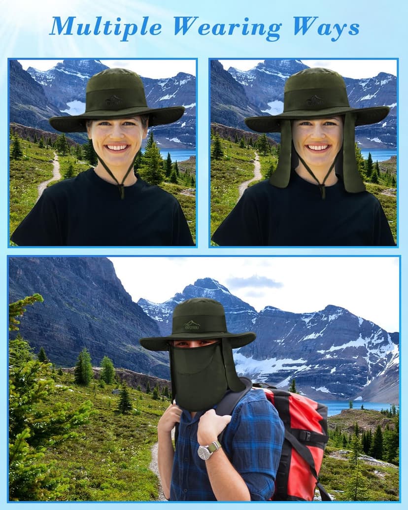 BROTOU Sun Cap Fishing Hats, UPF 50+ Wide Brim Outdoor Protection Hat, Sun Hat with Face & Neck Flap Cover for Men and Women