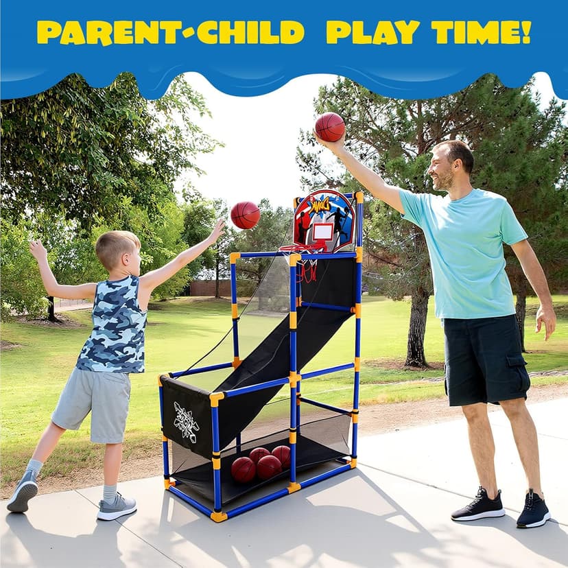 JOYIN Arcade Basketball Game Set with 4 Balls and Hoop for Kids 3 to 12 Years Old Indoor Outdoor Sport Play - Easy Set Up - Air Pump Included - Ideal for Competition