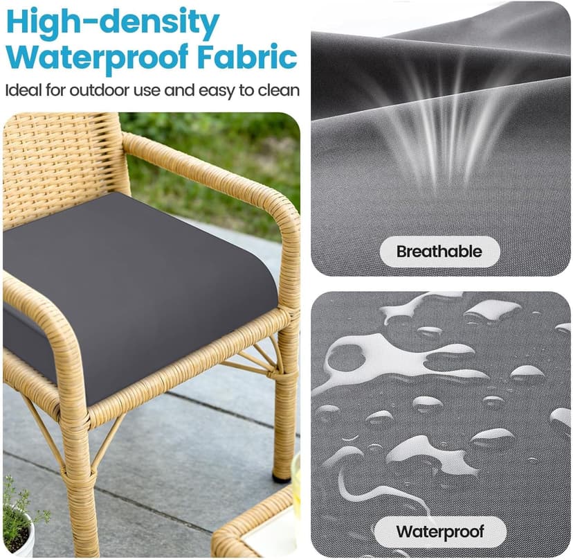 TasticTotes 19 x 19 x 3 Inch Patio Chair Cushions - Set of 2, Waterproof Outdoor Seat Cushions with Adjustable Straps and Handles, Fade-Resistant Chair Pads for Outdoor Furniture, Garden, Beach, Grey