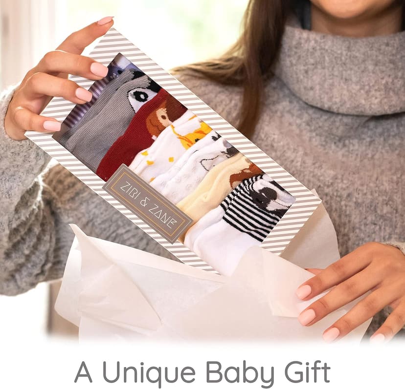 ZIRI & ZANE Baby Sock Gift Set - 7 Unique Pairs, Cute & Funny Unisex Newborn Gifts for Baby Showers & Registries