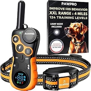 Dog Shock Collar with Remote, Unmatched 4-Mile Range, Night-Light Mode, Training Guide Included, 124 Training Levels & 4 Modes, Beep Vibration Shock, Waterproof Rechargeable, Fits All Dogs (1 Collar)