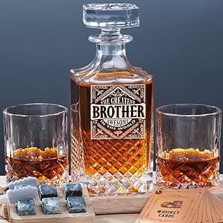 PONPUR Gifts for Brother, Whiskey Decanter Set with 2 Whisky Glasses, Unique Cool Stocking Stuffers Birthday Gift for Brothers from Sister, Best Christmas Presents for Men