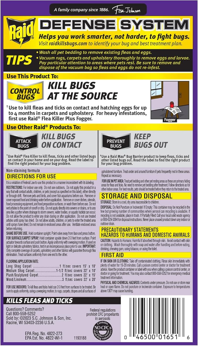 Raid Flea Killer Carpet & Room Spray, Kills hatching eggs for up to 4 months, 16 Oz