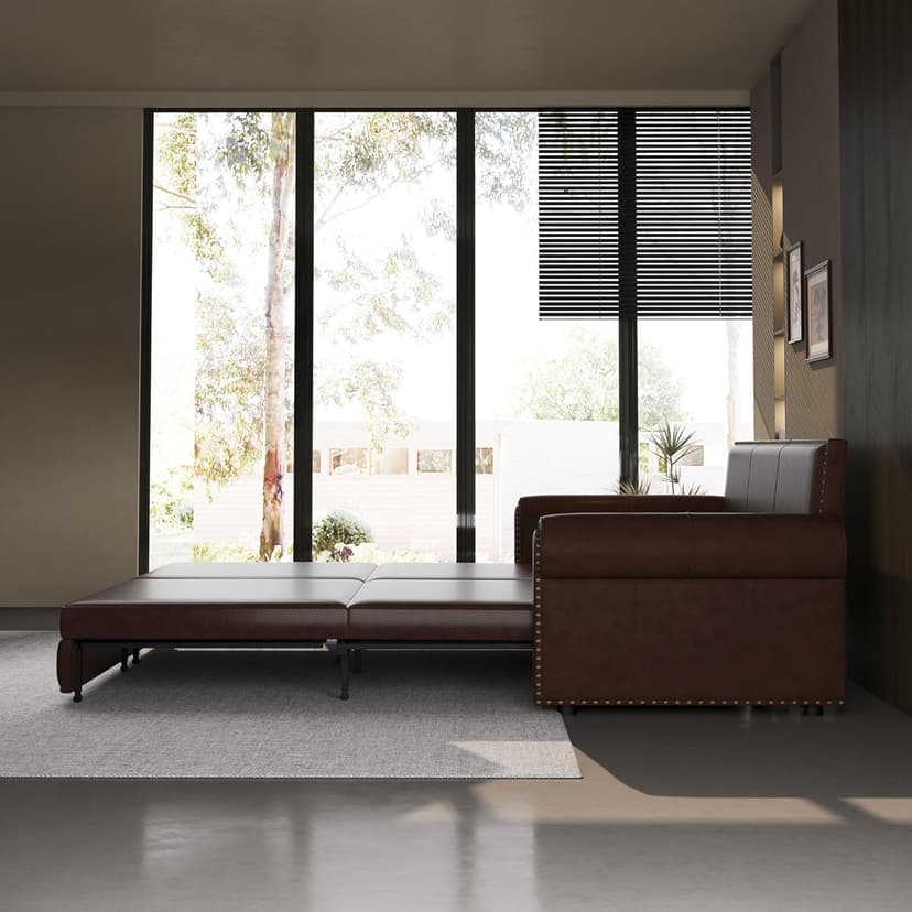 LuxyHoom 93.7" King Size Sleeper Sofa Bed, Pull Out Sofa Bed, Faux Leather Upholstery, 3 in 1 Convertible Sleeper Couch, Chaise Lounge, Retro Recliner for Living Room, Office, Apartment, Dark Brown