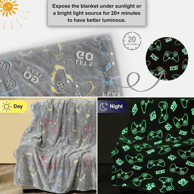 Jekeno Glow in The Dark Gaming Blanket Gamer Game Controller Throw Gift Toys for Kids Boys Teen Son Adults Gamepad Presents Easter Birthday Christmas Bedroom Decor Luminous Blanket Grey 50"x60" B09SHJYVGC