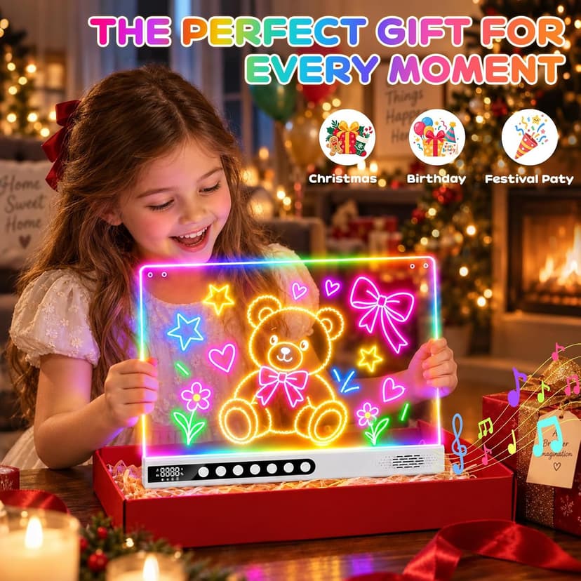 8 Colors, 8 Modes, 15 Light Effects with Music & Blue-Tooth, Doodle Neon Glow Pad Toys Gift for Girls/Boys/Kids 16" Rechargeable LED Drawing Board, Kids Birthday Christmas Gift B0GT9HHRJJ