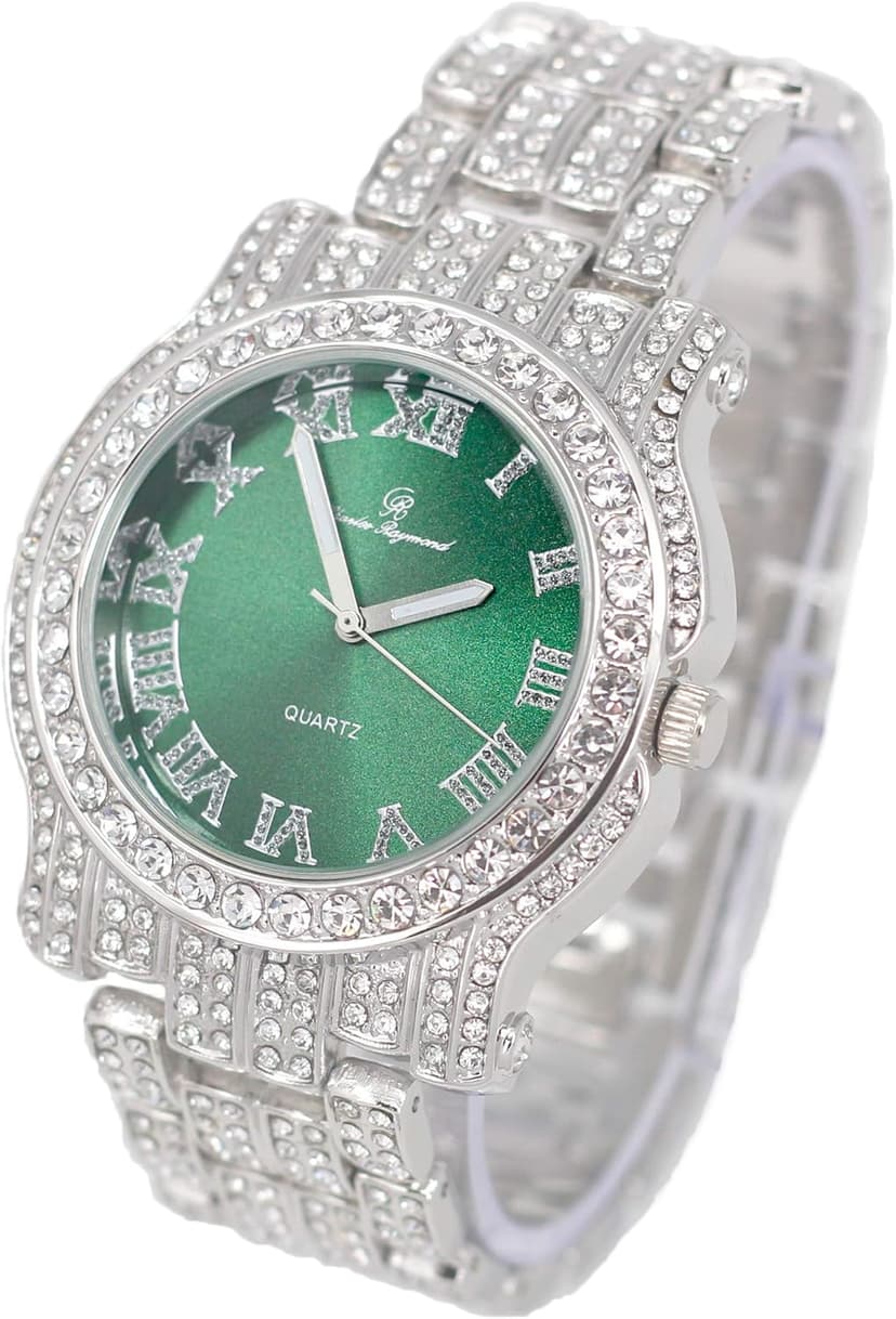 Charles Raymond Bling-ed Out Silver Round Luxury Mens Watch w/Bling-ed Out Bracelet - L0504B