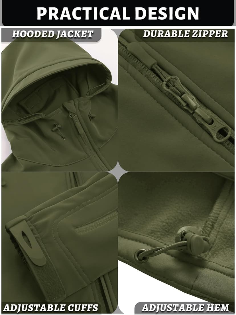 TACVASEN Men's Special Ops Military Tactical Soft Shell Rain Warm Fleece Lined Jacket Winter Hood Coat Hiking Snowboard