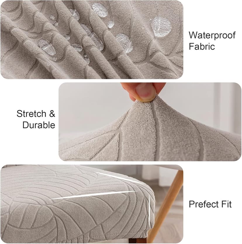 Genina 100% Waterproof Chair Covers for Dining Room Set of 4, Stretch Parson Chair Slipcovers for Kitchen Chairs, Washable Chair Protectors, Leaves-Warm Gray