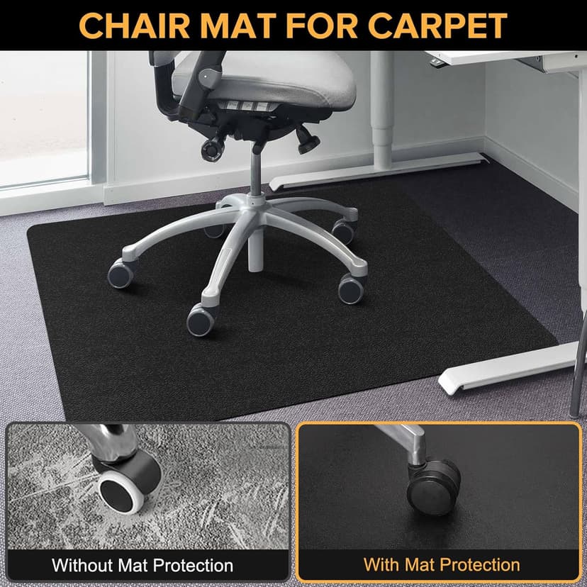 Chair Mat for Carpet, QQpony 36" x 48" Office Chair Mat for Carpeted Floors, Heavy Duty Vinyl Floor Mat with Grips, Carpeted Floor Protector Rolling Computer Desk Mat for Home Office (Black)